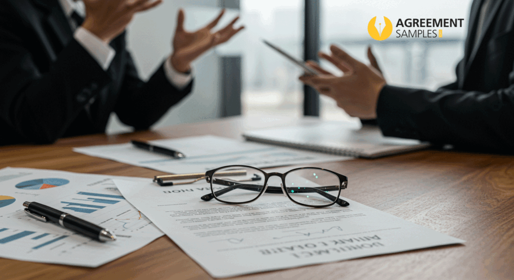 A freelancer and client in disagreement over missing paperwork, highlighting legal risks without a contractor agreement.