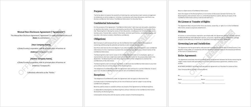 Mutual Non-Disclosure Agreement (two Way NDA) Template