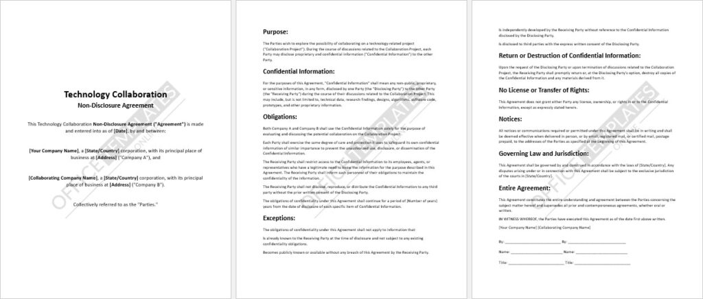 Technology Collaboration Non Disclosure Agreement Template