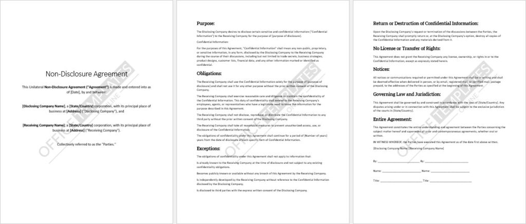 Unilateral Non Disclosure Agreement (one Way Nda) Template