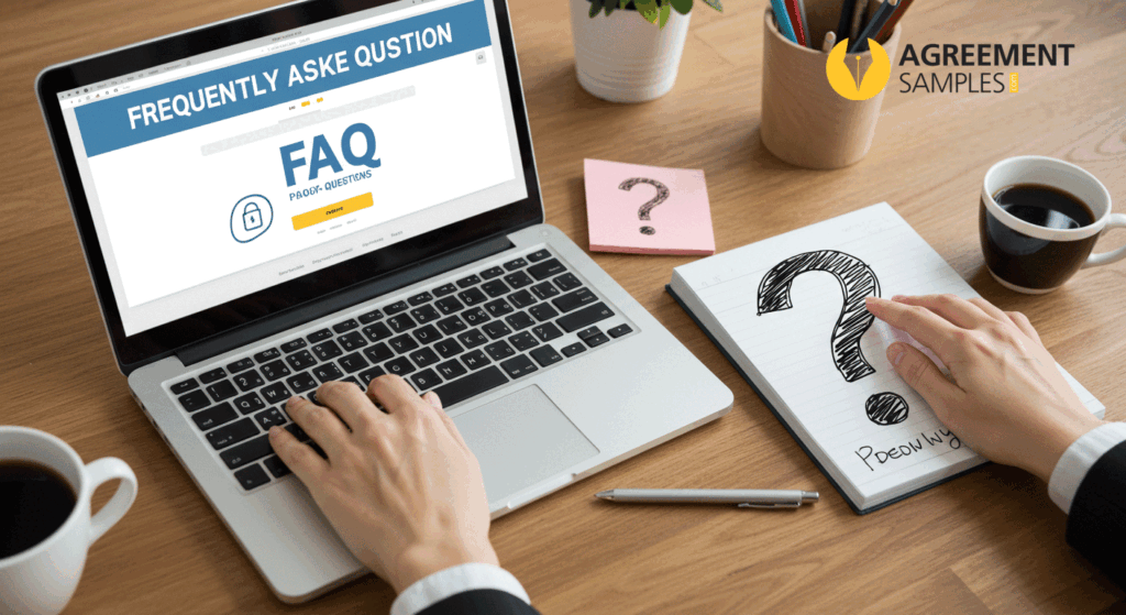 Business-themed FAQ concept showing a laptop with questions and answers, symbolizing clarity and customer support.
