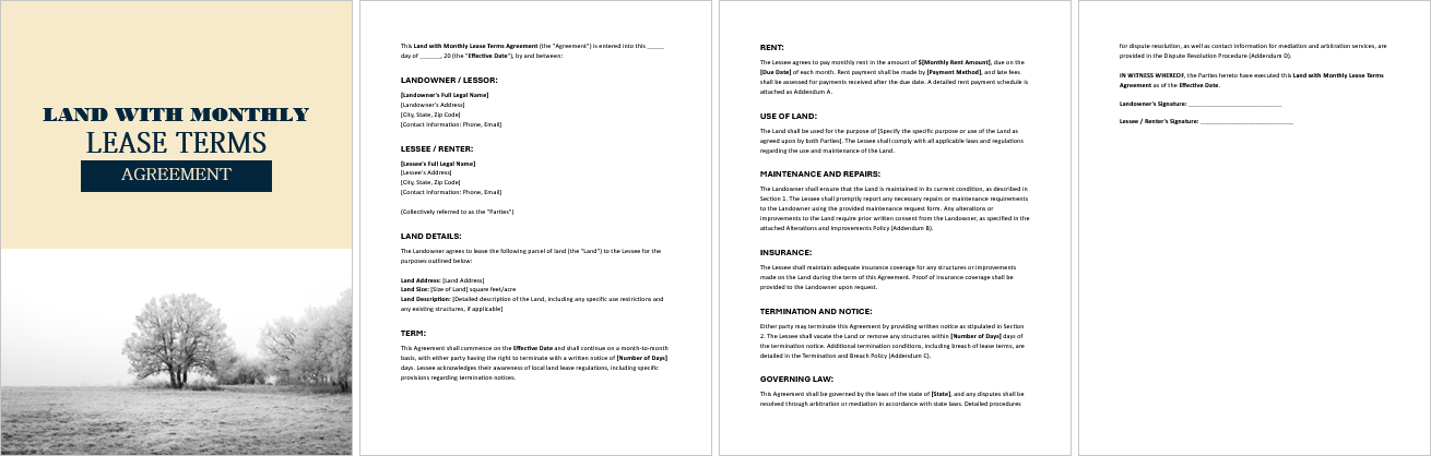 Land-with-Monthly-Lease-Terms-Agreement
