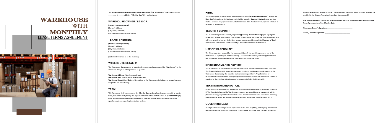 Warehouse-with-Monthly-Lease-Terms-Agreement