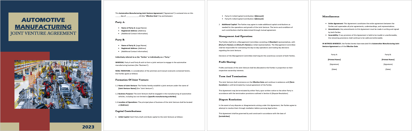 Automotive-Manufacturing-Joint-Venture-Agreement