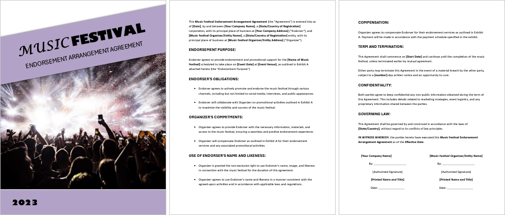 Music-Festival-Endorsement-Arrangement-Agreement