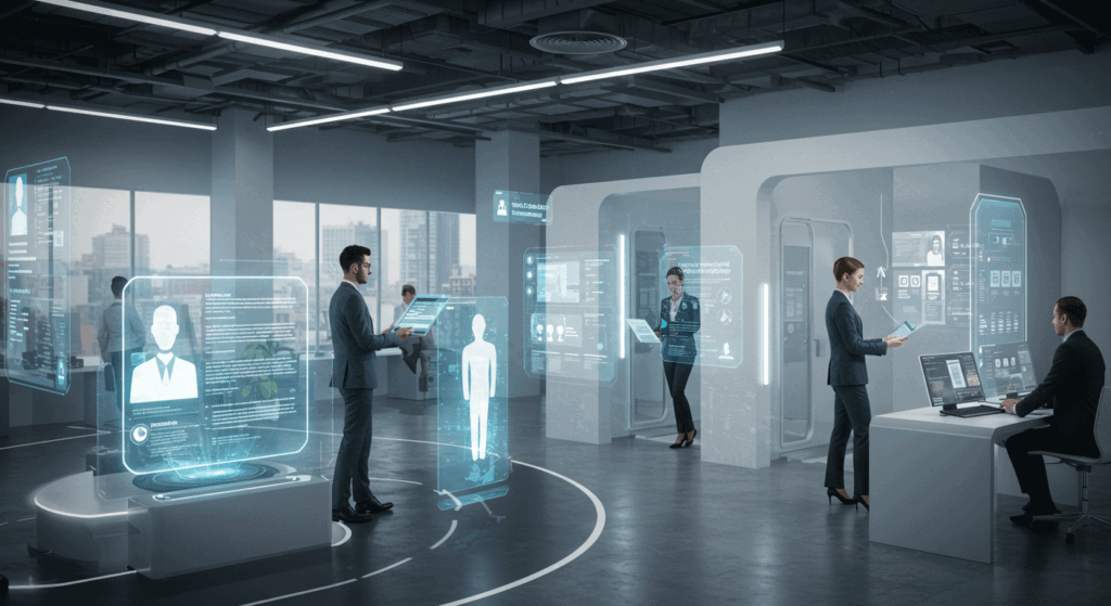 Employment agency using futuristic AI technology and digital tools to transform hiring.