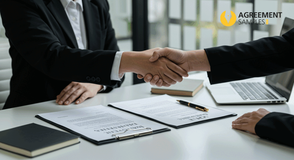 Business partners signing a retail franchise agreement to ensure legal protection and smooth operations.