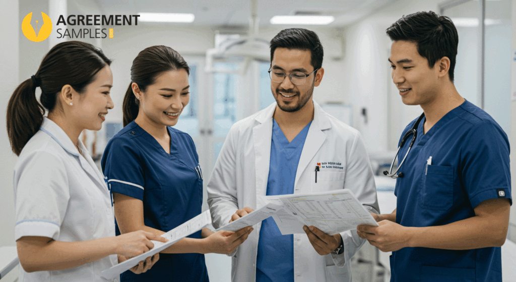 Healthcare professionals collaborating in a modern medical facility, representing the benefits of independent contractors in healthcare.