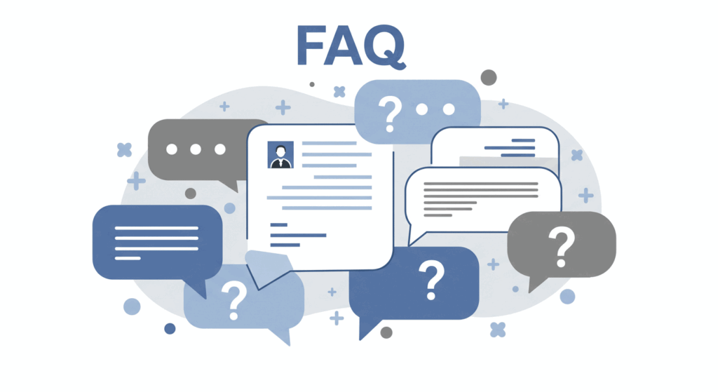 FAQ section with question marks and speech bubbles for operating agreements