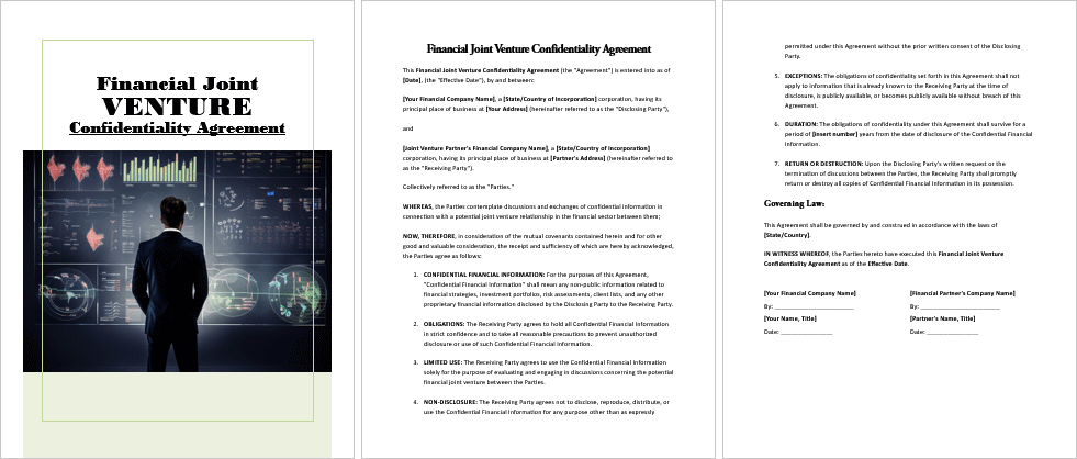 Financial-Joint-Venture-Confidentiality-Agreement-Cover