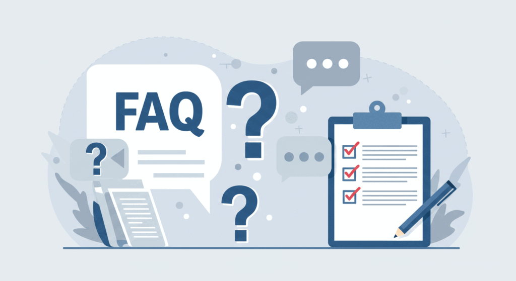 FAQ symbols and a checklist representing frequently asked questions about joint venture confidentiality agreements.