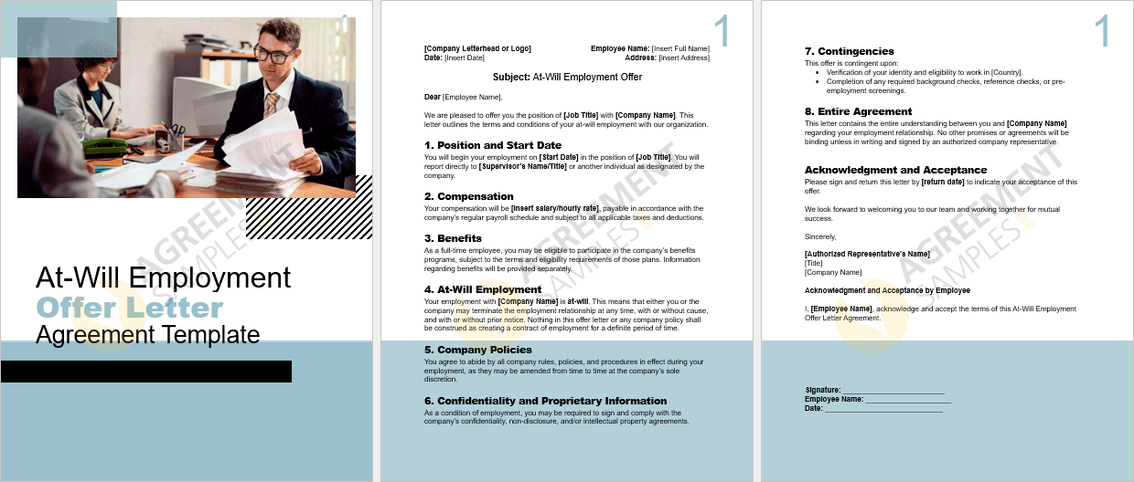 Complete At-Will Employment Offer Letter Agreement displayed in document format for easy review and download.