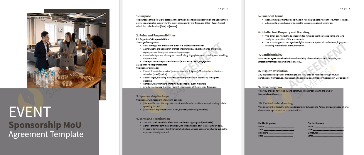 Full view of the Event Sponsorship Memorandum of Understanding agreement template in Microsoft Word format