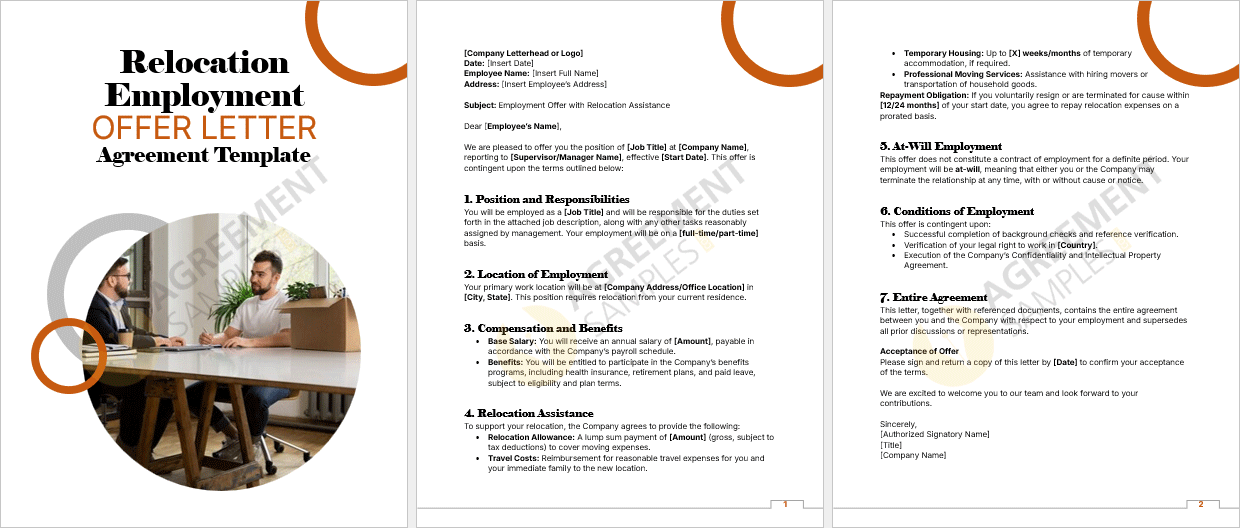 Full-page view of the Relocation Employment Offer Letter Agreement template, ready for download and customization.