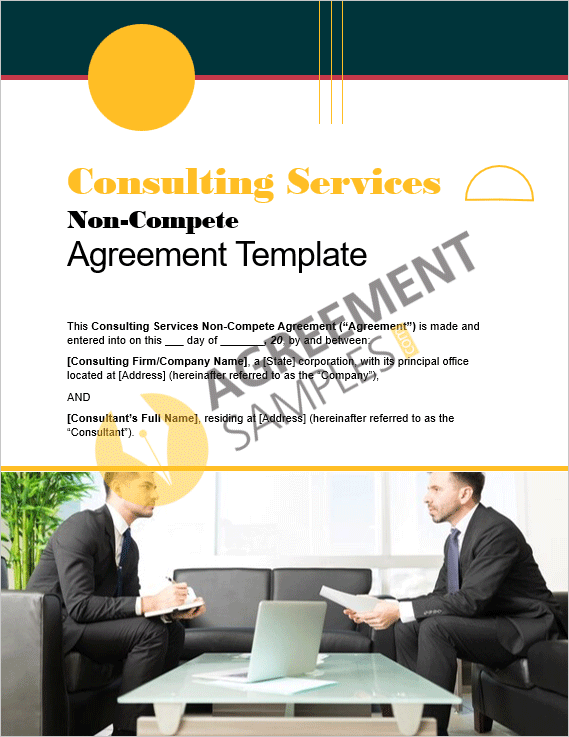 Cover page design of the Consulting Services Non-Compete Agreement Template showcasing a modern, professional layout.