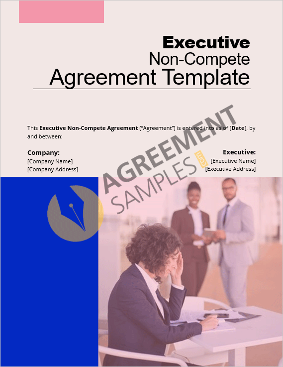 Cover page of the Executive Non-Compete Agreement template designed for executives and companies to outline non-compete obligations.