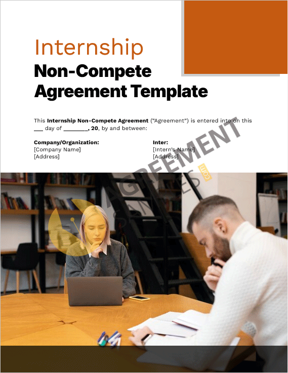 Professional cover page of the Internship Non-Compete Agreement template in MS Word format.