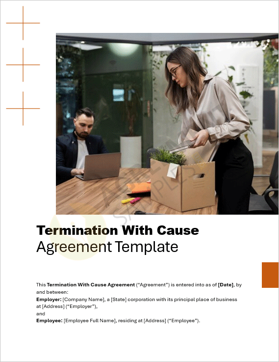 Professional cover page of the Termination With Cause Agreement template in Word format, designed for employers and HR professionals.