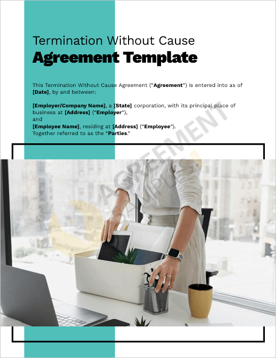Clean and professional cover page design of the Termination Without Cause Agreement template in MS Word format.