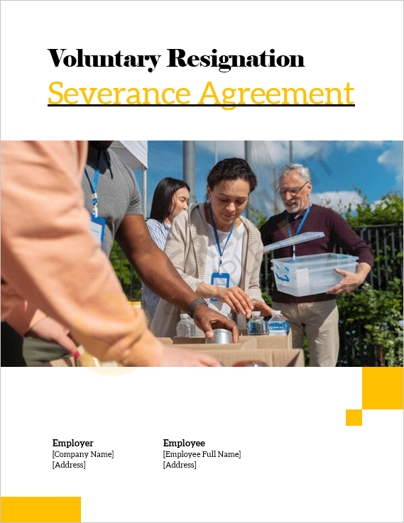 Professional cover page design of the Voluntary Resignation Severance Agreement Template in Word format