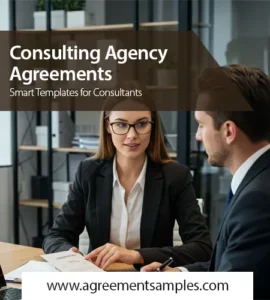 Professional female consultant discussing contract with client at modern office desk