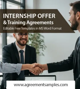 Manager and intern reviewing internship offer and training agreement in a modern office setting