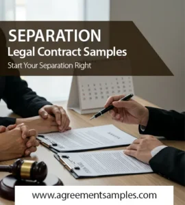 Family lawyer reviewing a legal separation agreement with spouses in a professional office