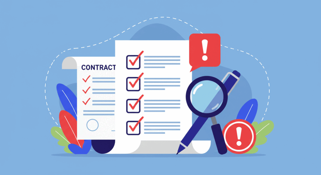 A checklist with red warnings highlighting common mistakes in non-compete agreements.
