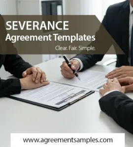 HR manager and employee reviewing a severance agreement with documents and clipboard, representing free Word templates for termination
