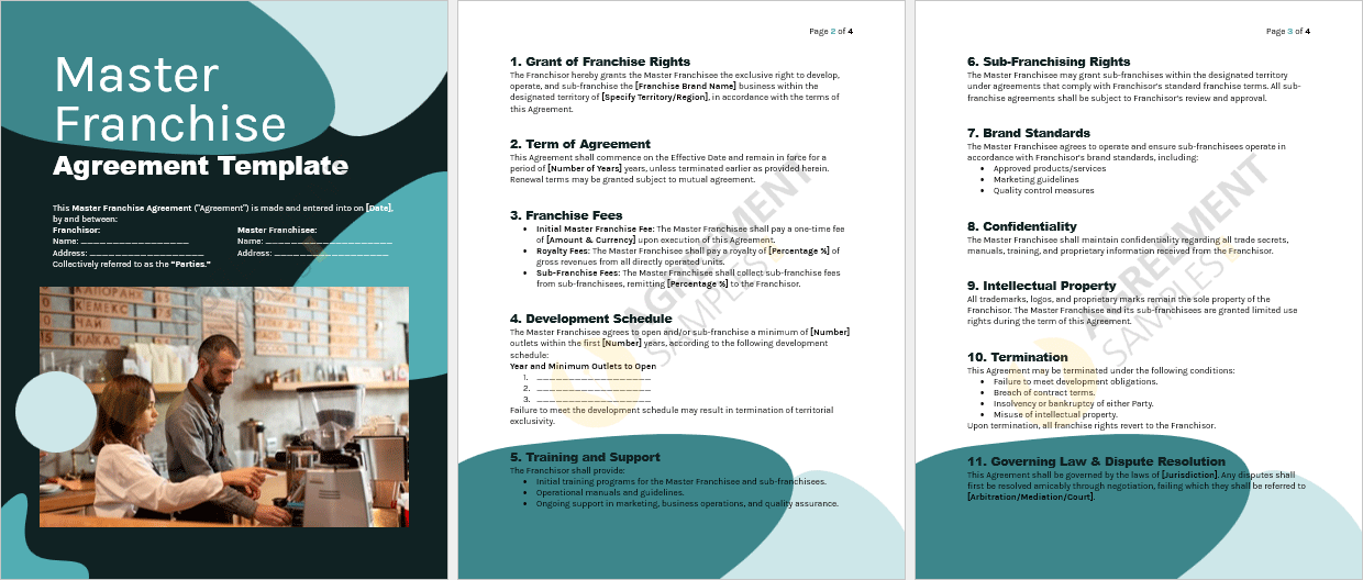 Full view of the Master Franchise Agreement Template in Word format ready for download and customization