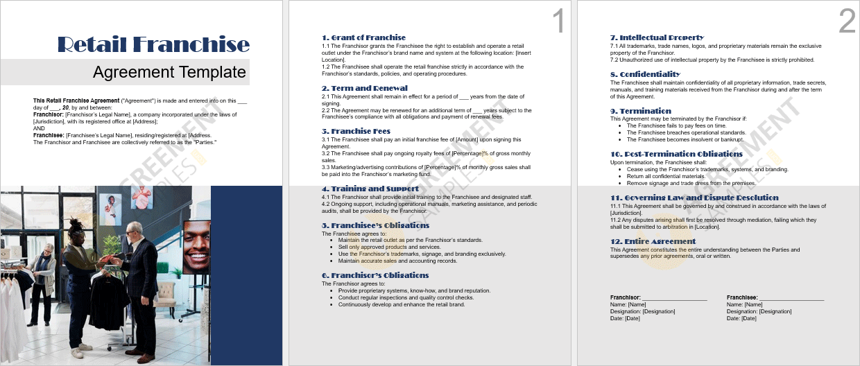 Full document view of the Retail Franchise Agreement Template ready for download and customization.