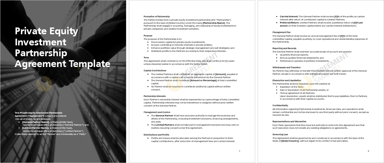 Complete view of the Private Equity Investment Partnership Agreement showing formatted clauses and signature section