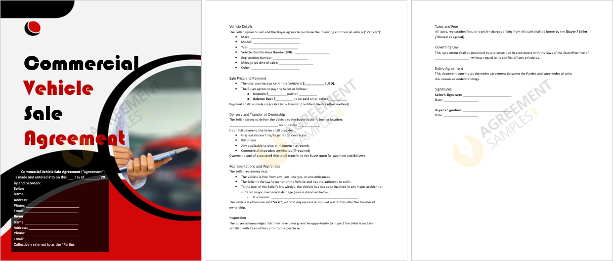 Commercial Vehicle Sale Agreement Full Document View