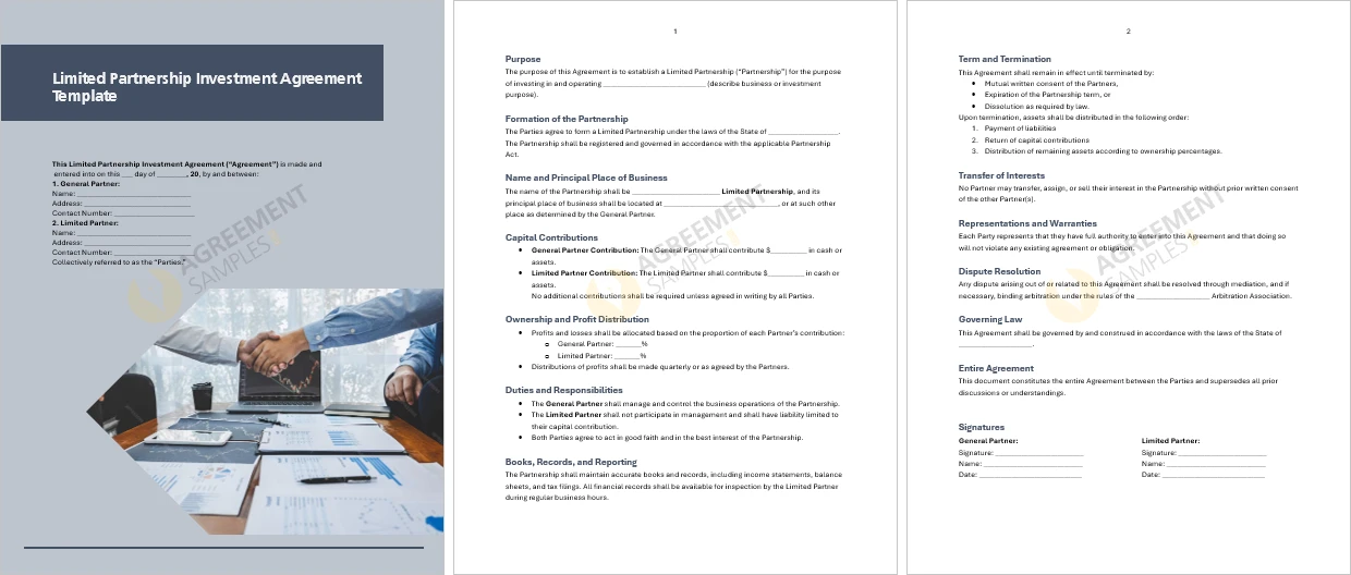 Complete Limited Partnership Investment Agreement template displayed on a page