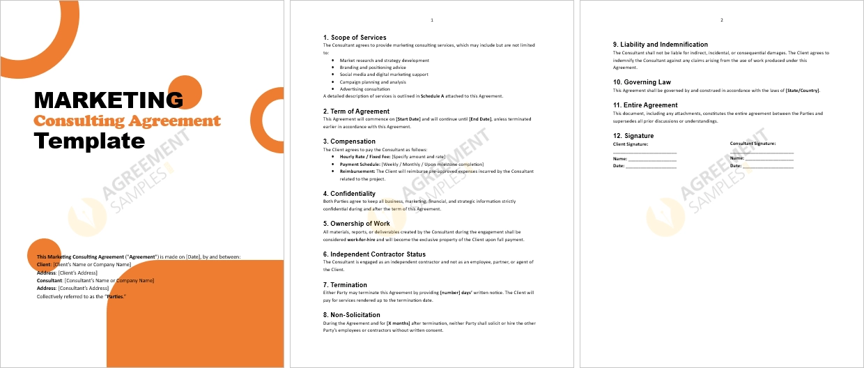 Complete Marketing Consulting Agreement Template with detailed clauses and signature section
