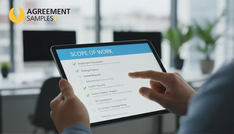 Payment schedule example in a free agreement template shown on laptop screen