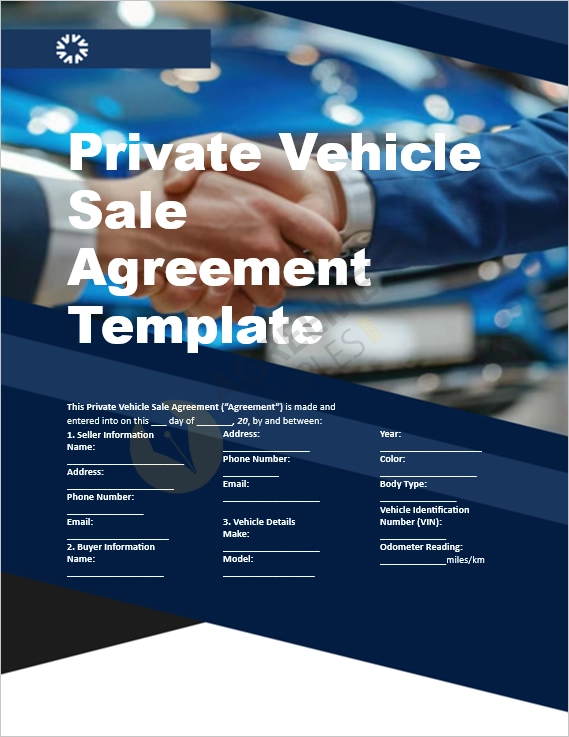 Private Vehicle Sale Agreement Template Cover Page