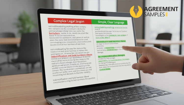 Simplifying language in free agreement templates showing complex vs clear text comparison
