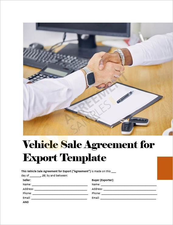 Vehicle Sale Agreement for Export Template cover page preview