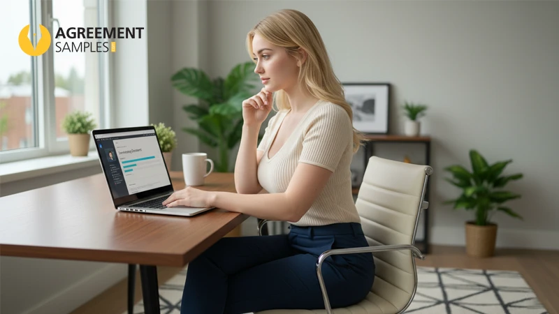 professional woman using laptop to download vehicle sales agreement template